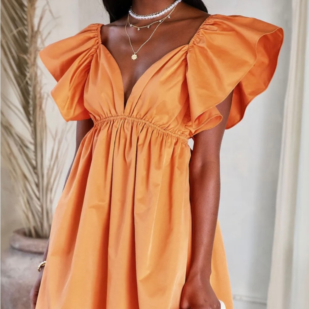 VICI Collection Orange Ruffle Sleeve Sundress w Pockets Size M New Without Tags